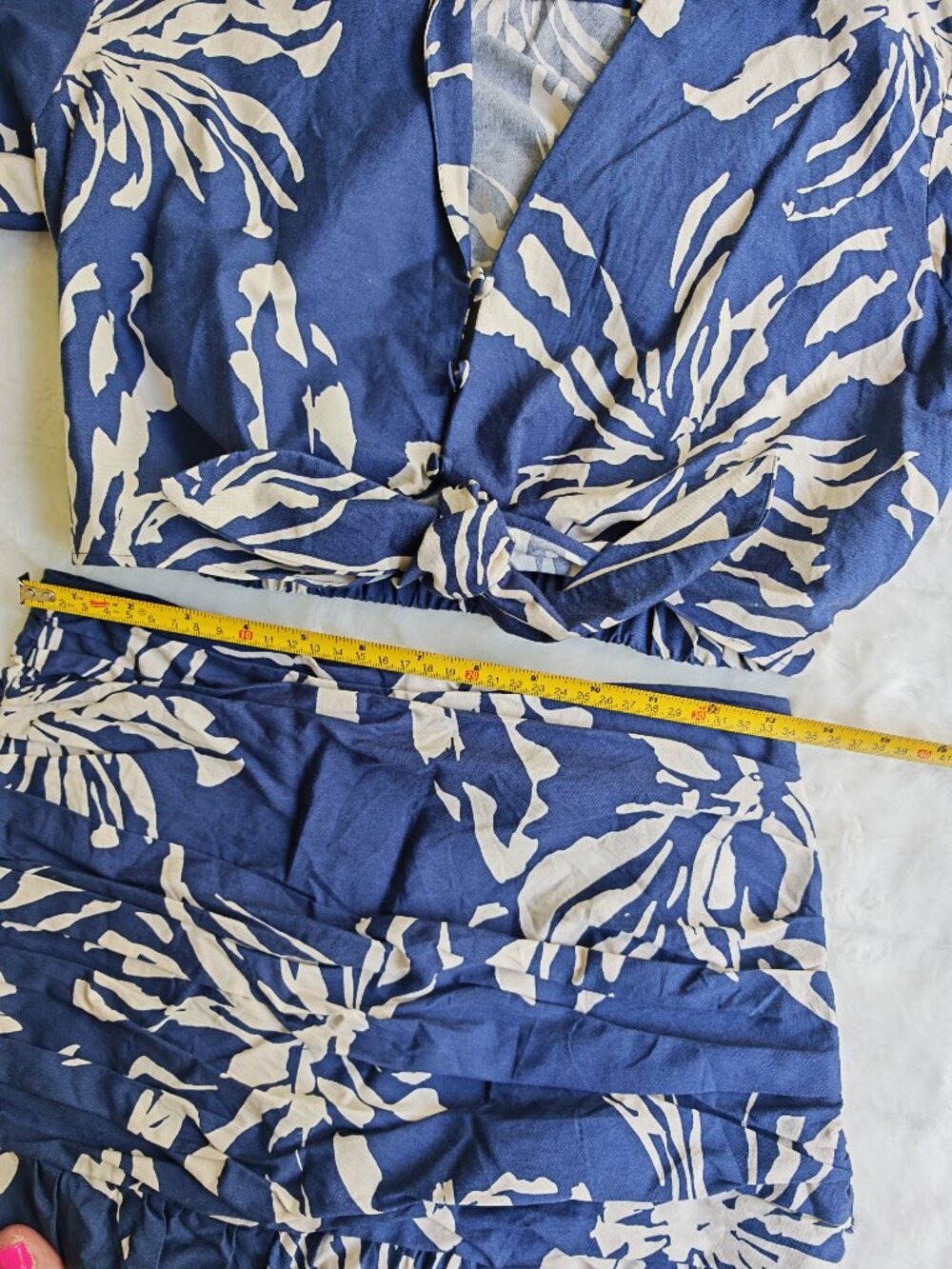 ZARA Blue Tropical Palm Print Matching Set XS/S Crop Tie Top & Midi Wrap Skirt R - Picture 13 of 16